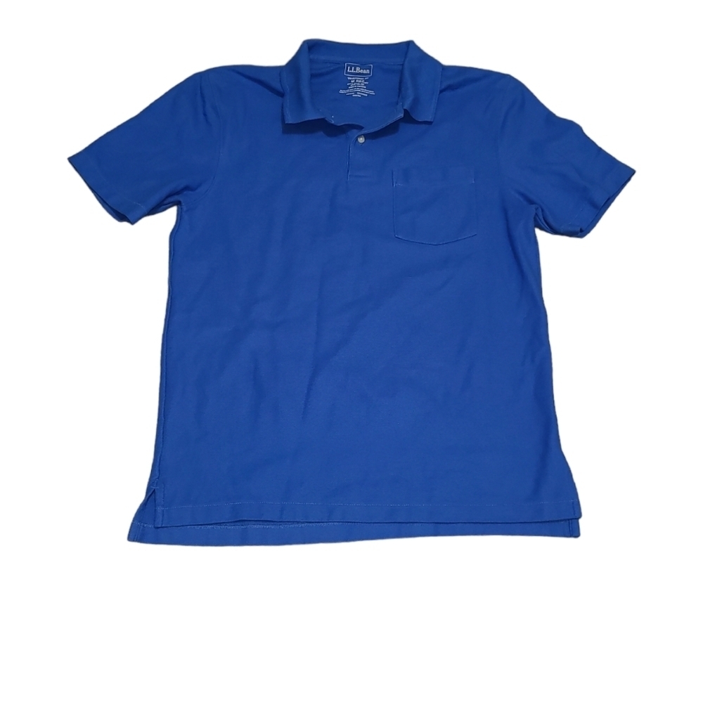 LL Bean Men's Size Medium Shirt Short Sleeve Blue 1/4 Button Traditional Fit